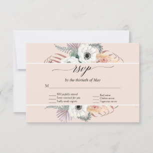 Erröten Floral Boho Pampas Gras Palm Foliage RSVP Karte