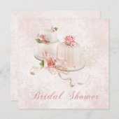 Erröten Hochzeits-Kuchen mit Rosen, Brautparty Einladung (Vorne/Hinten)