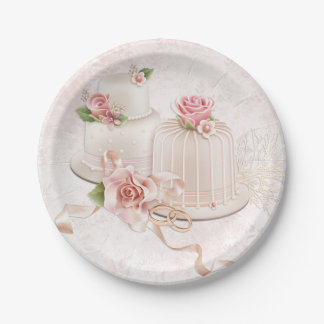 Erröten Hochzeits-Kuchen mit Rosen Pappteller