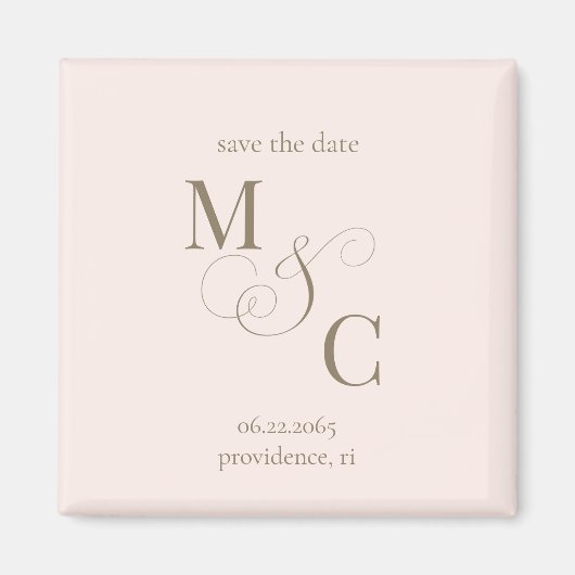 Erröten Minimalistisches Monogramm Hochzeit Termin Magnet (Vorne)