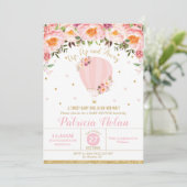 Erröten mit Blumenheißluft-Ballon-Babyparty-Baby Einladung (Stehend Vorderseite)