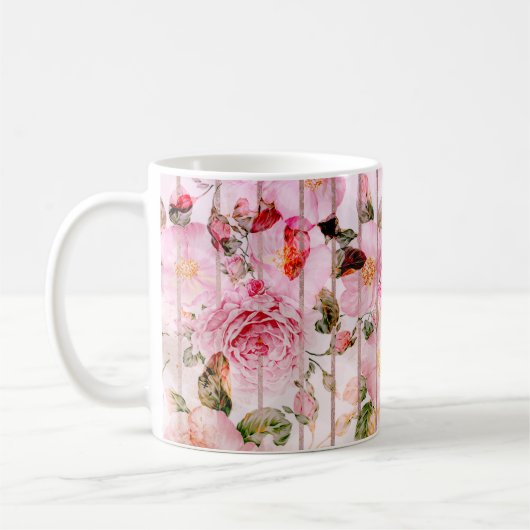Erröten moderne mit Blumenstreifen des rosa Kaffeetasse (Links)