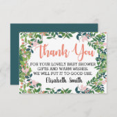 Erröten Pfirsich-Grün-modische Babyparty Dankeskarte (Vorne/Hinten)