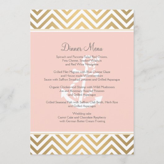 Erröten Preppy Zickzack Streifen-moderner Seeanker Menükarte (Rückseite)