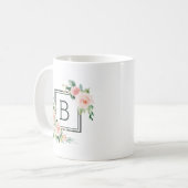 Erröten rosa Aquarell-Blüten-Monogramm Kaffeetasse (Vorderseite Links)