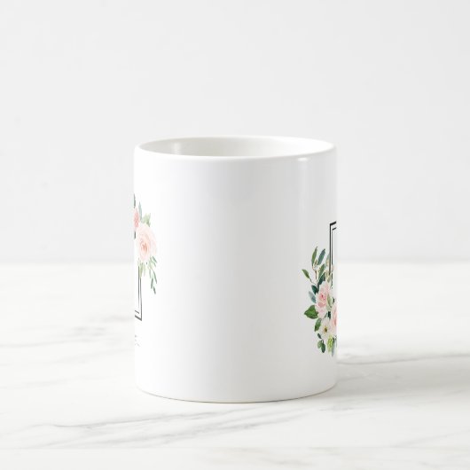 Erröten rosa Aquarell-Blüten-Monogramm Kaffeetasse (Mittel)