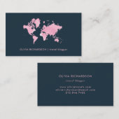 Erröten rosa Aquarell-Weltkarte auf Marine-Blau Visitenkarte (Vorne/Hinten)