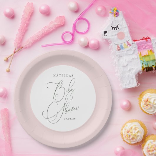 Erröten rosa Babyparty Pappteller