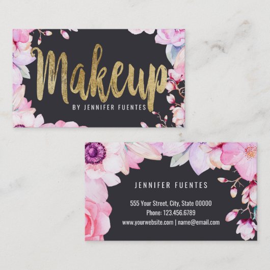 Erröten rosa Blumen- und schwarzer Visitenkarte (Vorne/Hinten)