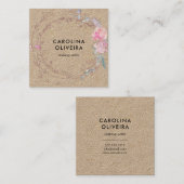 Erröten rosa BlumenKranz Kraftpapier Quadratische Visitenkarte (Vorne/Hinten)