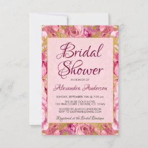 Erröten rosa BlumenRosen-Brautparty-Monogramm Einladung