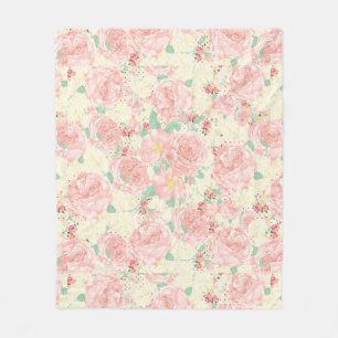 Erröten rosa böhmische Vintage Blumenpastell-Rosen Fleecedecke