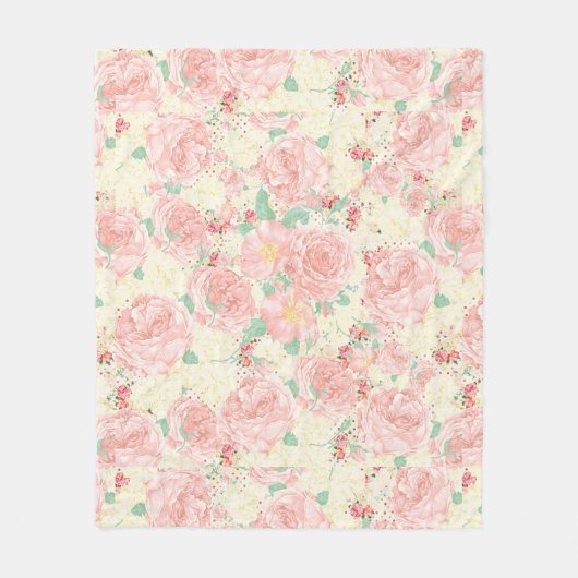 Erröten rosa böhmische Vintage Blumenpastell-Rosen Fleecedecke (Vorderseite)