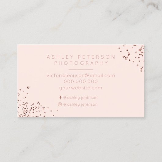 Erröten rosa Confetti-Foto-Fotografietypographie Visitenkarte (Rückseite)