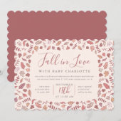 Erröten rosa Fall in Liebe-Baby-DuscheSip und Einladung (Vorne/Hinten)