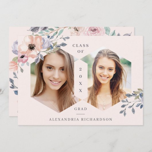 Erröten rosa geometrisches Blumen| Einladung (Vorne/Hinten)