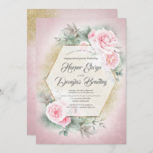 Erröten rosa geometrisches Rahmen-Verlobungs-mit Einladung