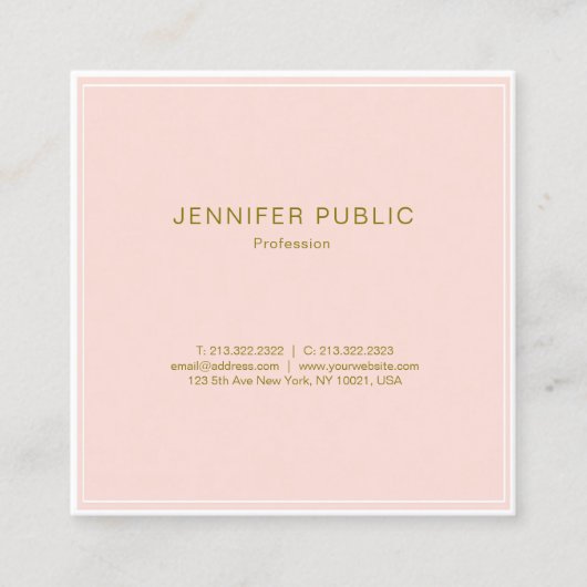 Erröten rosa Goldkreativer Entwurfs-Trendy Luxe Quadratische Visitenkarte (Vorderseite)