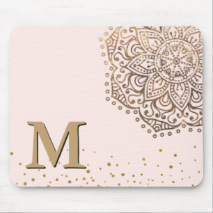 Erröten rosa GoldMandala Boho   mit Monogramm Mousepad