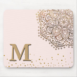 Erröten rosa GoldMandala Boho | mit Monogramm Mousepad