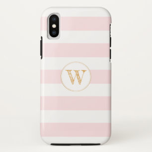 Erröten rosa Goldstreifenmonogramm-Telefonkasten iPhone X Hülle