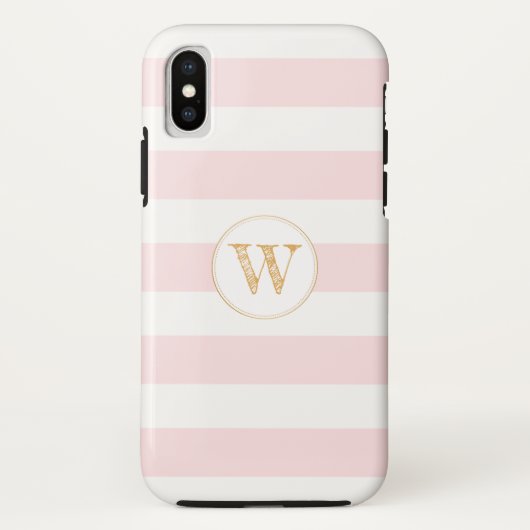 Erröten rosa Goldstreifenmonogramm-Telefonkasten Case-Mate iPhone Hülle (Rückseite)