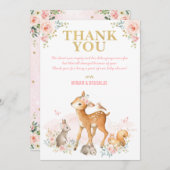 Erröten rosa Goldwaldtier-WaldBaby Dankeskarte (Vorne/Hinten)