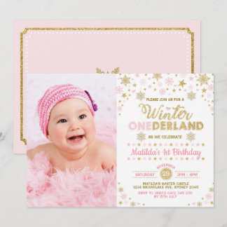 Erröten rosa Goldwinter ONEderland 1. Geburtstag Einladung