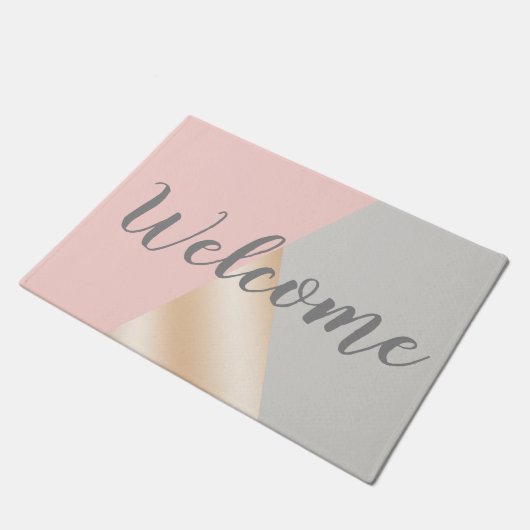 Erröten Rosa-, Grau- u. Rosengoldgeometrische Fußmatte (Schrägansicht)