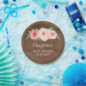 Erröten rosa hölzerne Babyparty-mit Blumenplatte Pappteller (Party)