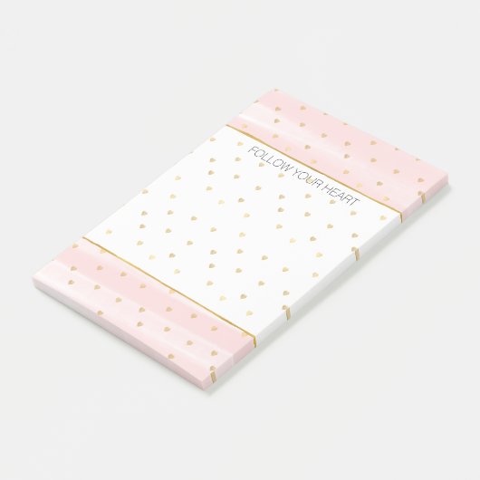 Erröten rosa Streifen-Goldherzen Post-it Klebezettel (angewinkelt)