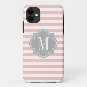 Erröten rosa Streifen mit grauem Monogramm iPhone 11 Hülle