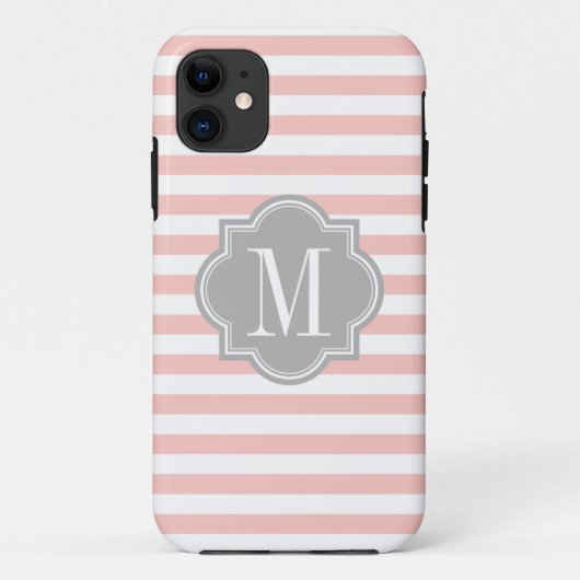 Erröten rosa Streifen mit grauem Monogramm Case-Mate iPhone Hülle (Rückseite)