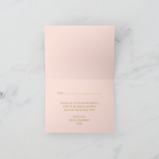 Erröten Rosa-u. Goldverziertes Strudel-Brautparty Dankeskarte (Innenseite)