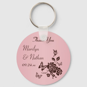 Erröten Rosa und BrownblumenGastgeschenk Hochzeit Schlüsselanhänger