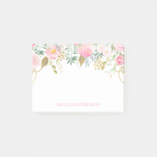 Erröten Rosa und Goldwatercolor-Blumen-Monogramm Post-it Klebezettel