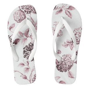 Erröten rosa Vintages botanisches BlumenToile No. Badesandalen