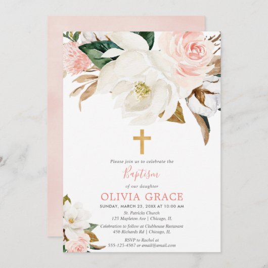 Erröten rosa weiße rustikale Mädchenmit Einladung (Vorne/Hinten)