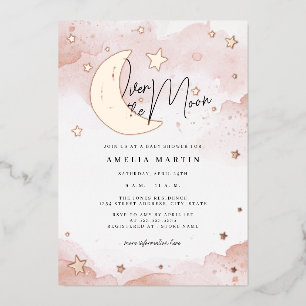 Erröten Rosen Gold Über den Mond Baby Shower Folieneinladung