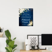 Erröten Rosen Laterne Blau Holz Probedinner Poster (Heimbüro)