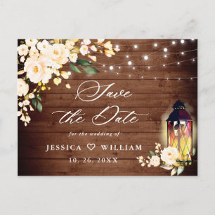 Erröten Rosen Rustikale Holz Hochzeit Termin vorme Postkarte