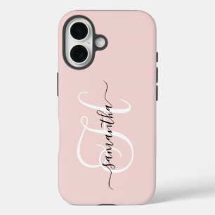 Erröten Schwarz und Weiß Elegantes Monogramm iPhone 16 Hülle