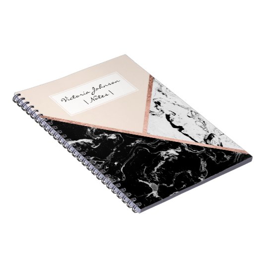 Erröten Schwarz-weißer MarmorRosengoldfarbblock Notizblock (Rechte Seite)