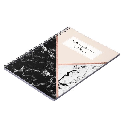 Erröten Schwarz-weißer MarmorRosengoldfarbblock Notizblock (Linke Seite)