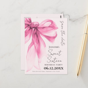 Erröten Sie die rosa Schleife Coquette Sweet 16 Sa Postkarte