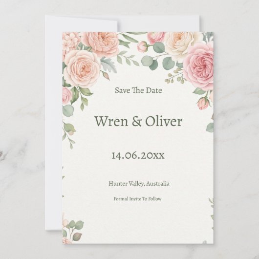 Erröten Sie die Save-the-Date-Karte mit Rosengrün Save The Date (Vorderseite)