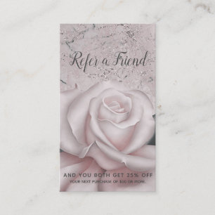 Erröten Sie die Weiße Rose Glam Modern Marble Empf Empfehlungskarte