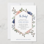 Erröten und blaue geometrische | oh mit einladung (Vorderseite)