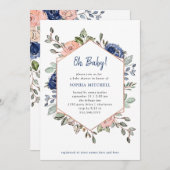 Erröten und blaue geometrische | oh mit einladung (Vorne/Hinten)