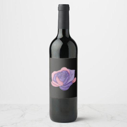 Erröten und Blühen Rose Weinetikett (Vorderseite)